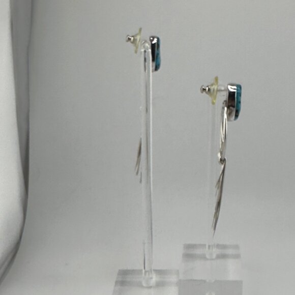 Turquoise and Sterling Silver Fringe Paddle Vintage Earrings - Picture 5 of 6